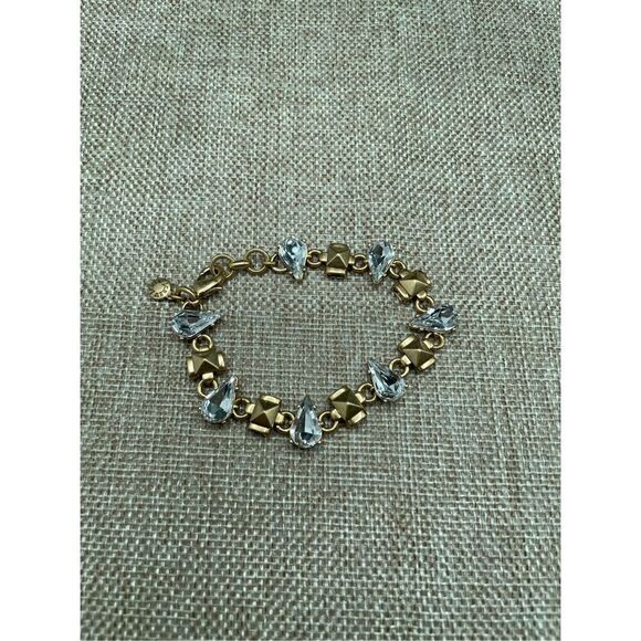 J. Crew Bracelet Tear Drop Crystal Pyramid Gold Tone 7.5 Modernist Jewelry Bling - Picture 7 of 8